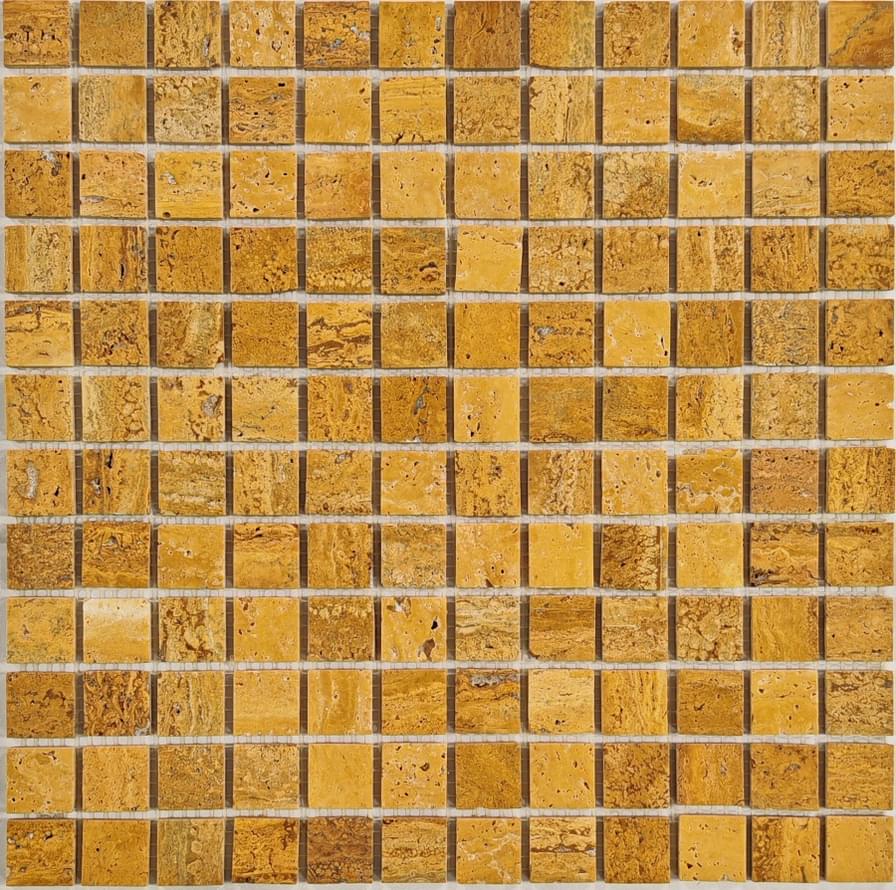 Плитка FK Marble Classic Mosaic Yellow Travertine 23-4W 30.5x30.5 см, поверхность карвинг