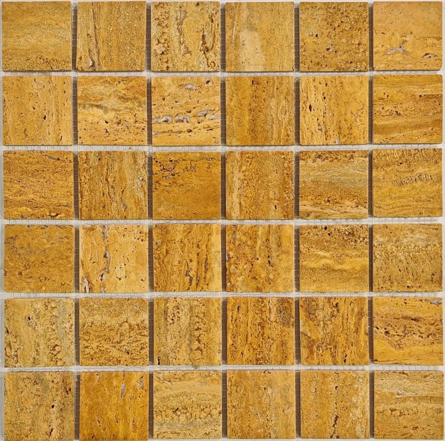 Плитка FK Marble Classic Mosaic Yellow Travertine 48-4W 30.5x30.5 см, поверхность карвинг