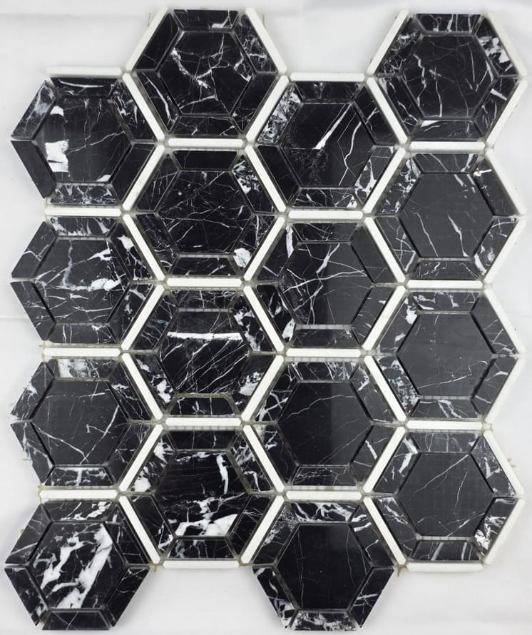Плитка FK Marble Luxury Mosaic Hexagon Nero 34x29.5 см, поверхность полированная