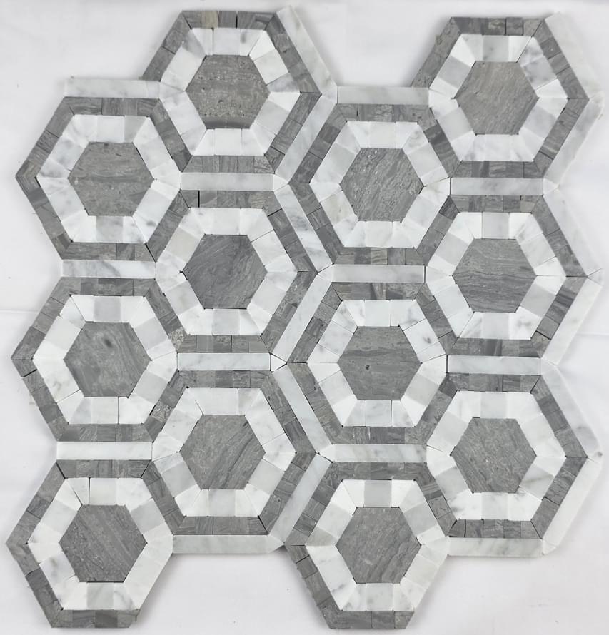 Плитка FK Marble Luxury Mosaic Hexagon Silver Grey 30.5x30.6 см, поверхность полированная