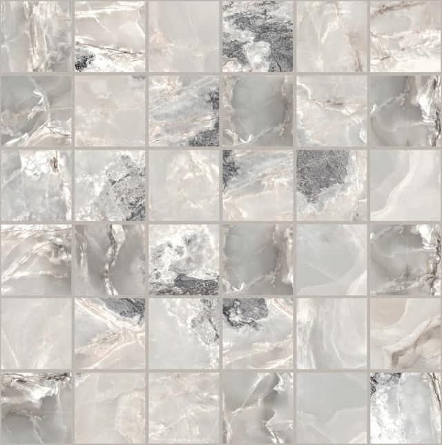 Плитка Florim Onyx And More Silver Blend Glossy Mosaico 9 mm 30x30 см, поверхность глянец