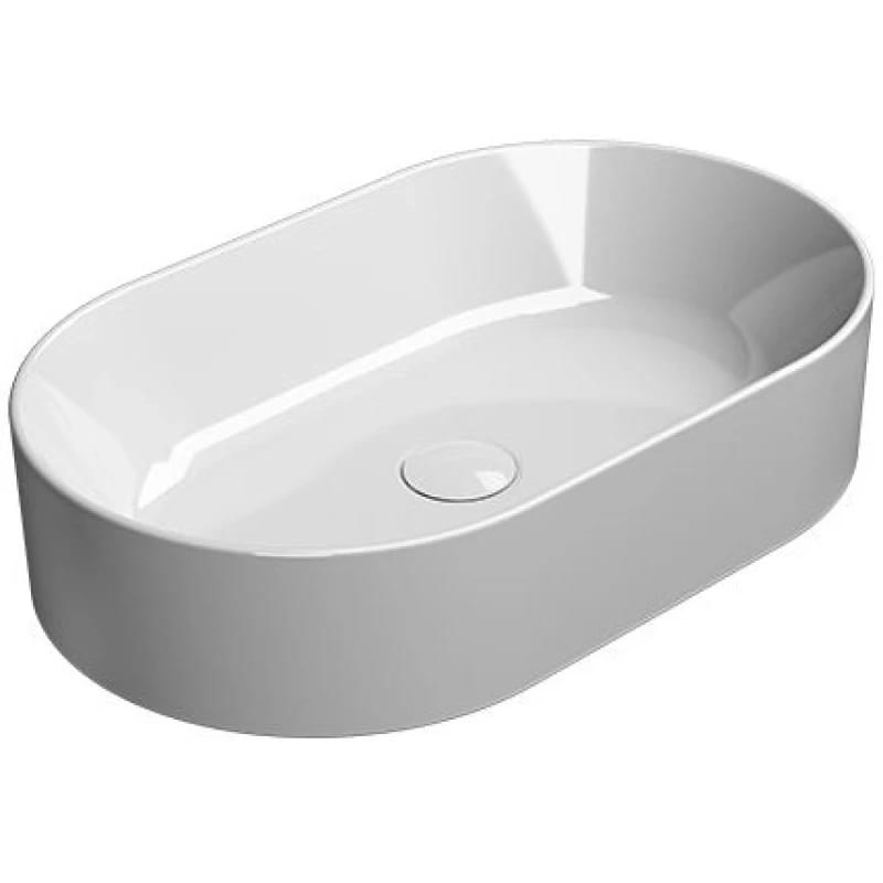 Плитка GSI Kube X Раковина накладная KUBE X овальная 600x370x130 мм c донным клапаном белый  поверхность глянец