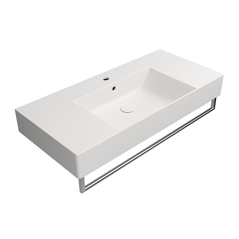 Плитка GSI Kube X Раковина накладная/подвесная KUBE X 1000x470x160 мм чаша в центре с отверстием под смеситель белый матовый  поверхность матовая