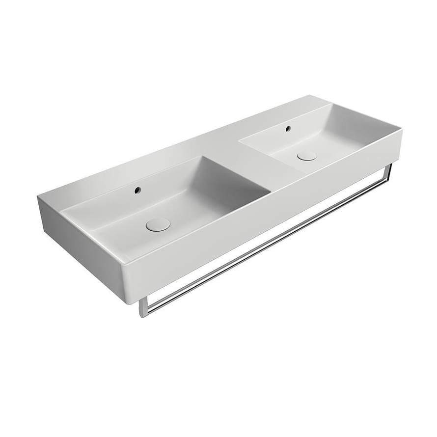 Плитка GSI Kube X Раковина накладная/подвесная KUBE X 1200x470x160 мм с отверстиями под смесители белый матовый  поверхность матовая