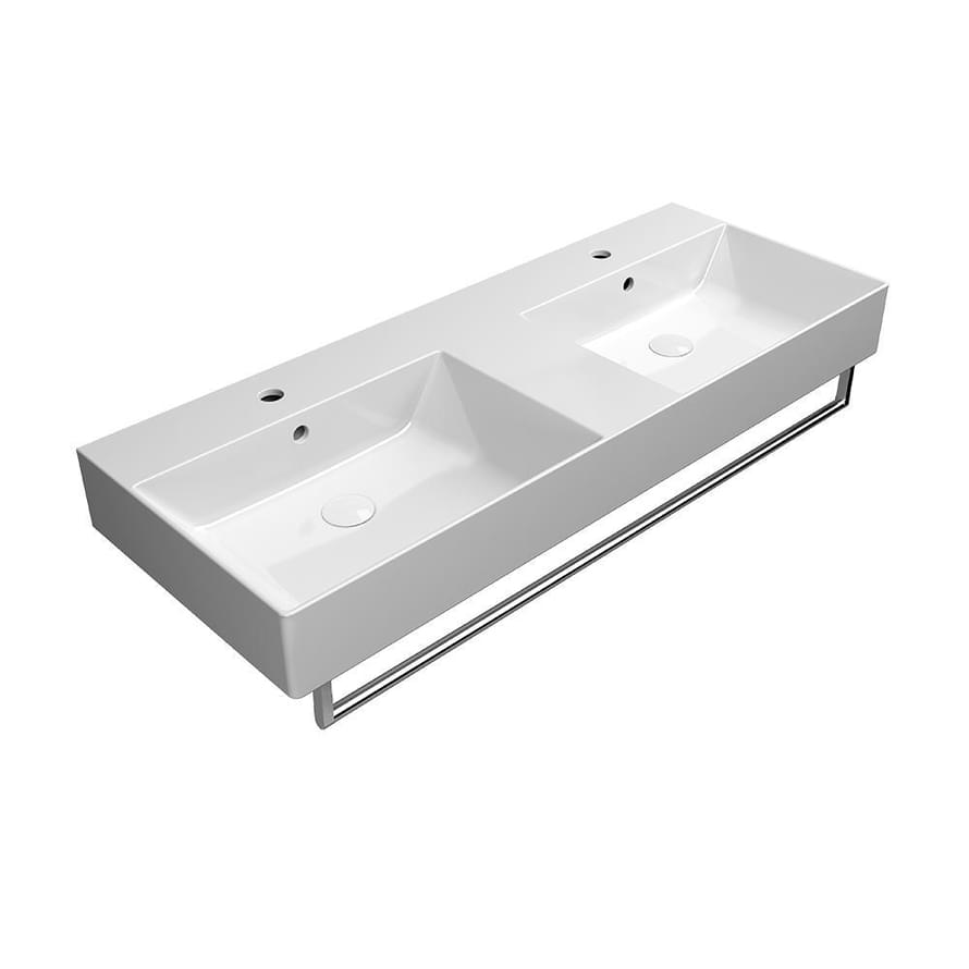 Плитка GSI Kube X Раковина накладная/подвесная KUBE X 1200x470x160 мм с отверстиями под смесители белый  поверхность глянец