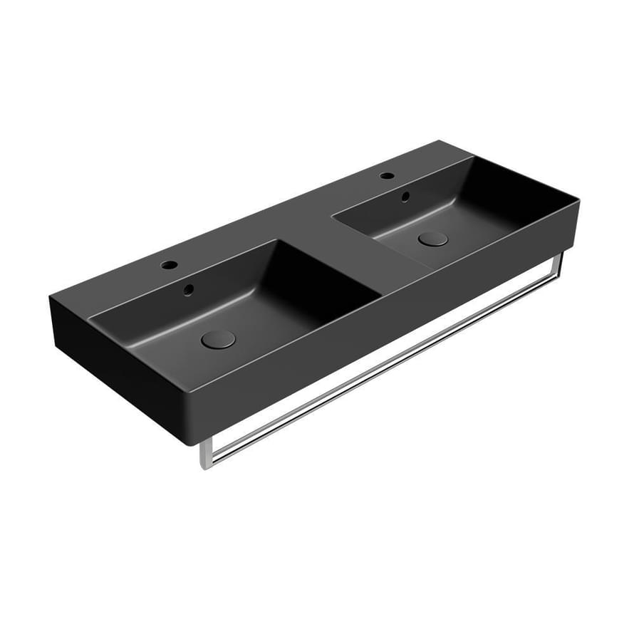 Плитка GSI Kube X Раковина накладная/подвесная KUBE X 1200x470x160 мм с отверстиями под смесители черный матовый  поверхность матовая