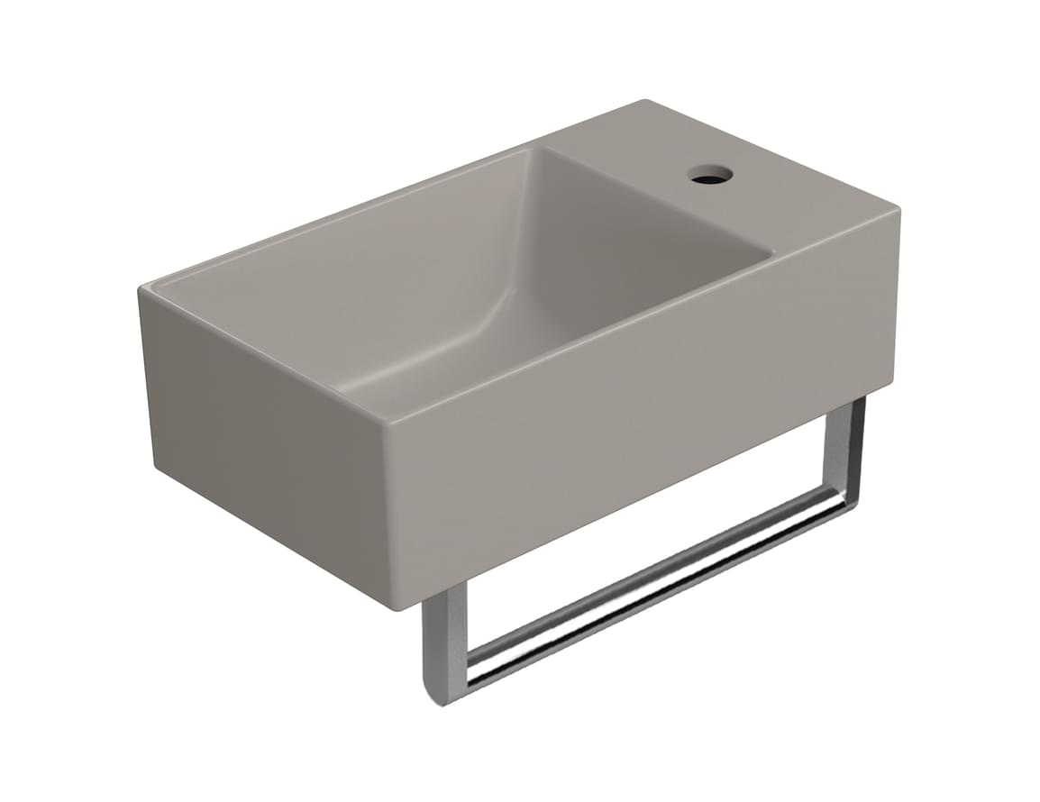 Плитка GSI Kube X Раковина накладная/подвесная KUBE X 400x230x120 мм с отверстием под смеситель справа/слева серый беж матовый  поверхность матовая