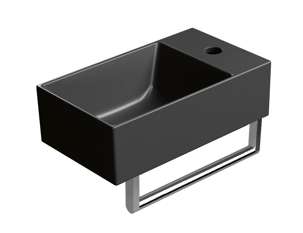 Плитка GSI Kube X Раковина накладная/подвесная KUBE X 400x230x120 мм с отверстием под смеситель справа/слева черный матовый  поверхность матовая