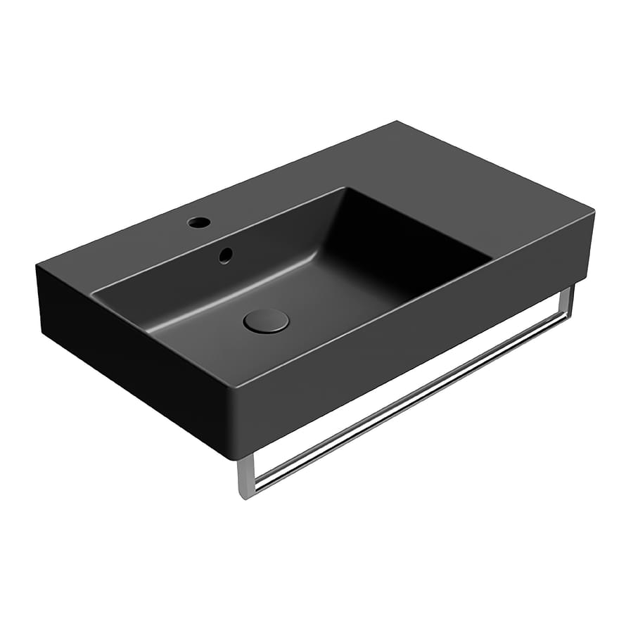 Плитка GSI Kube X Раковина накладная/подвесная KUBE X 800x470x160 мм чаша слева с отверстием под смеситель черный матовый  поверхность матовая