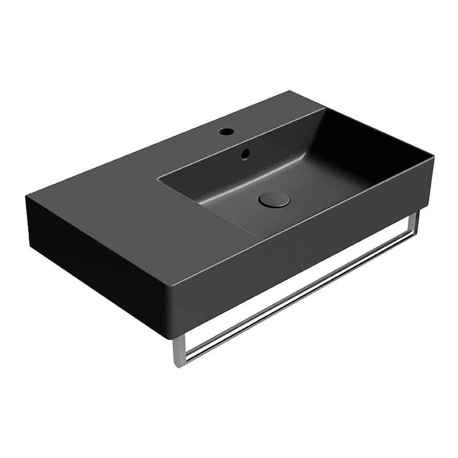 Плитка GSI Kube X Раковина накладная/подвесная KUBE X 800x470x160 мм чаша справа с отверстием под смеситель черный матовый  поверхность матовая