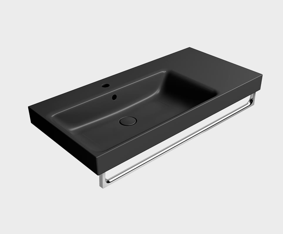 Плитка GSI Nubes Раковина накладная/подвесная NUBES 1000x500x190 мм чаша слева с отверстием под смеситель черный матовый  поверхность матовая