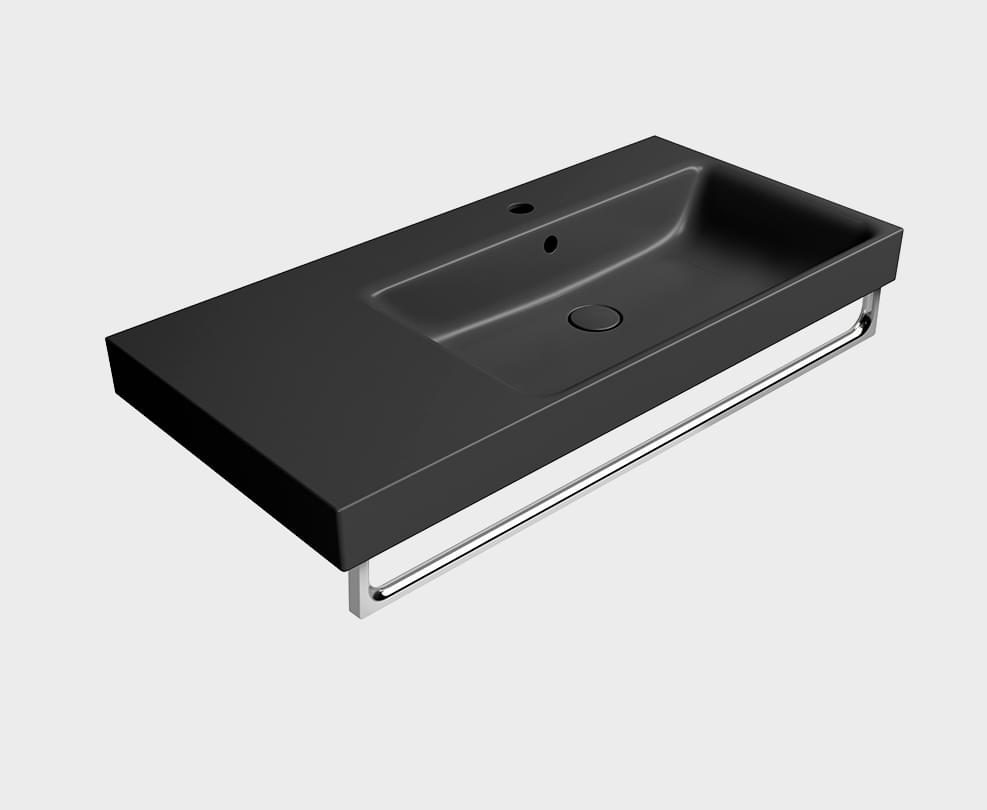 Плитка GSI Nubes Раковина накладная/подвесная NUBES 1000x500x190 мм чаша справа с отверстием под смеситель черный матовый  поверхность матовая