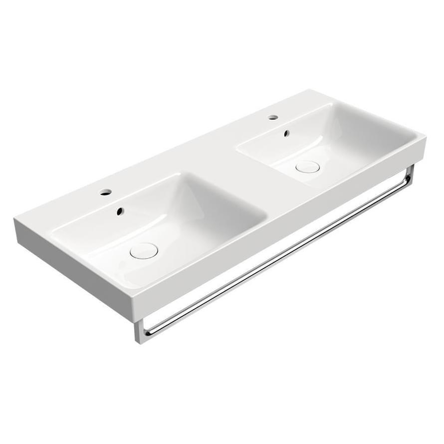Плитка GSI Nubes Раковина накладная/подвесная NUBES 1200x500x190 мм двойная с отверстиями под смесители белый  поверхность глянец