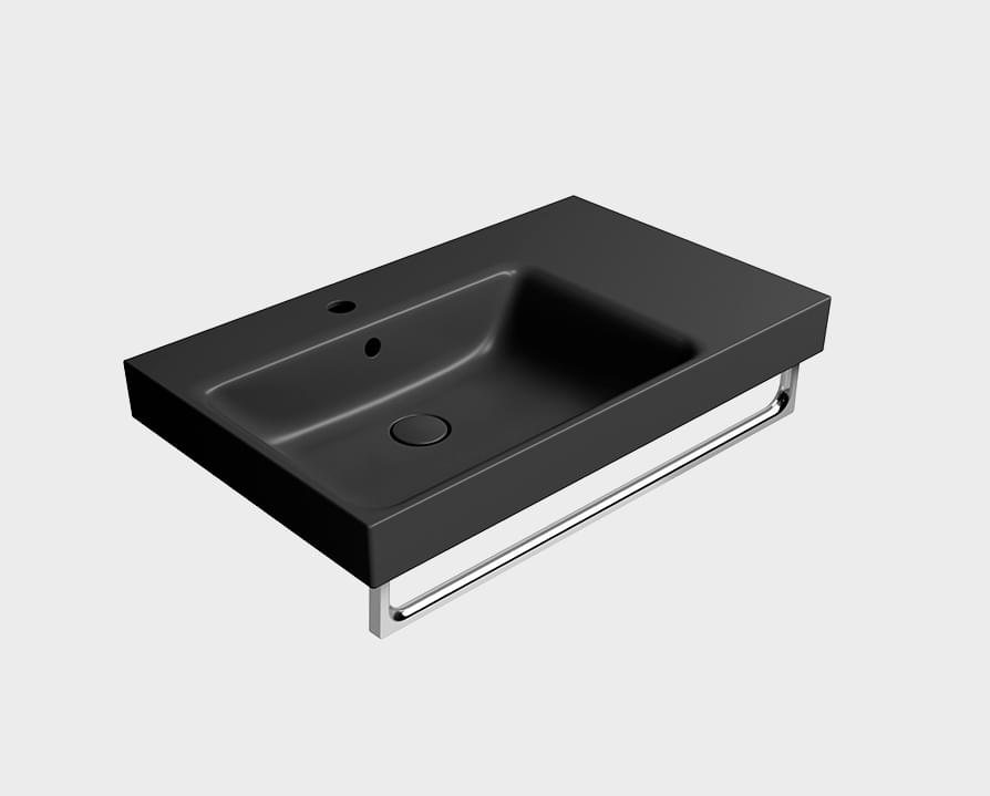Плитка GSI Nubes Раковина накладная/подвесная NUBES 800x500x190 мм чаша слева с отверстием под смеситель черный матовый  поверхность матовая