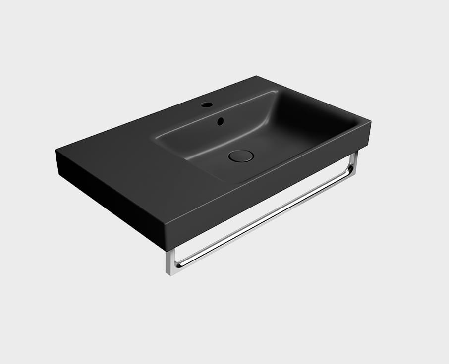Плитка GSI Nubes Раковина накладная/подвесная NUBES 800x500x190 мм чаша справа с отверстием под смеситель черный матовый  поверхность матовая