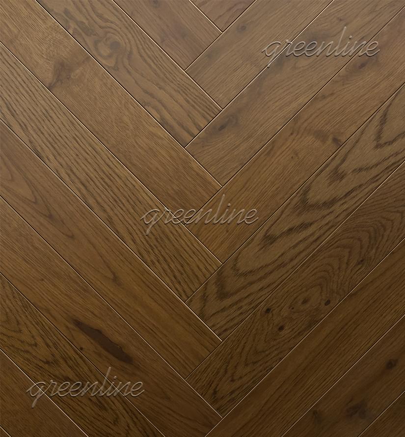 Паркетная доска Greenline Extra Дуб Шарм Английская Ёлка Рустик 12.7x62 см, поверхность УФ-масло