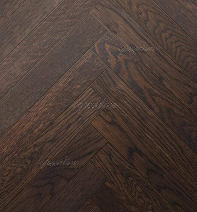 Паркетная доска Greenline Ultima Дуб Эбони Классик Английская Елка Классик 13x60 см, поверхность матовый лак