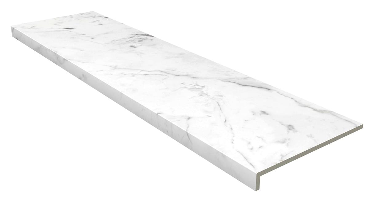Плитка Gres De Aragon Marble Ступень фронтальная Anti-Slip Rect. Carrara Blanco 33x120 см, поверхность матовая, рельефная