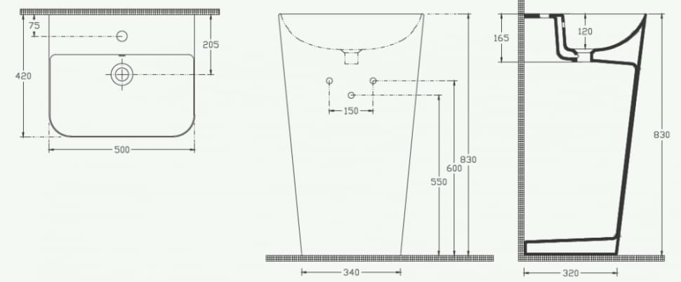 Плитка Isvea Sott Aqua Раковина напольная SOTT AQUA 500x420x830мм серый камень матовый  поверхность матовая