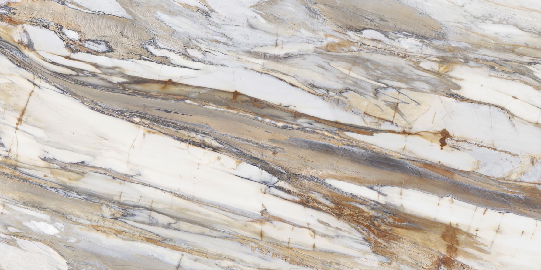 Level Marmi Book Match A Calacatta Fossil Lappato 162x324 см, поверхность полуполированная
