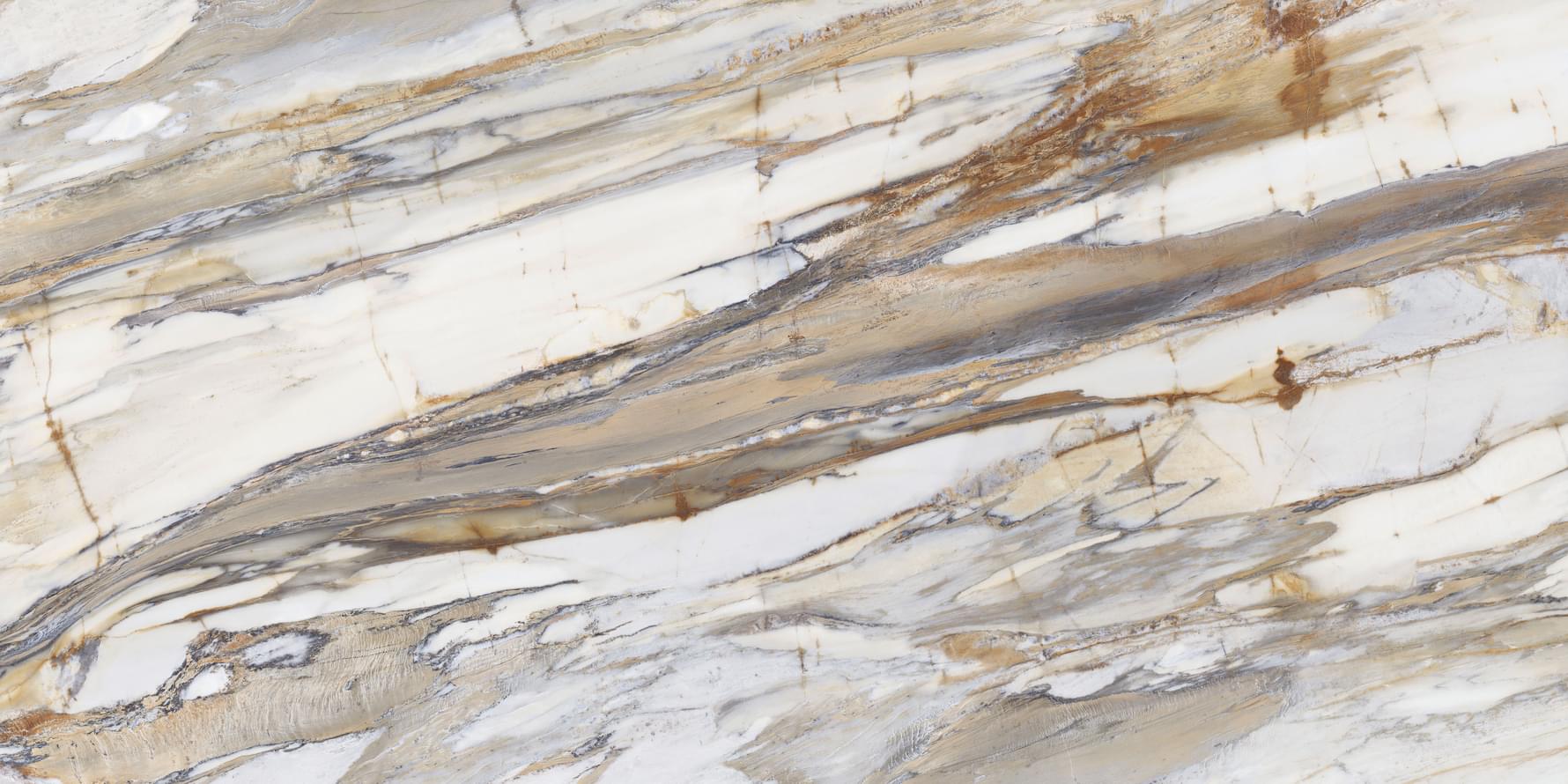 Level Marmi Book Match B Calacatta Fossil Lappato 162x324 см, поверхность полуполированная