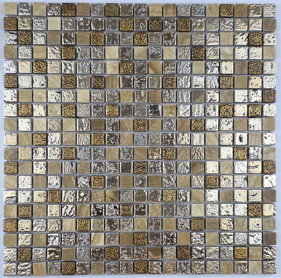 Плитка Liya Mosaic Elegance Krit 15 Золотой 31x31 см, поверхность микс