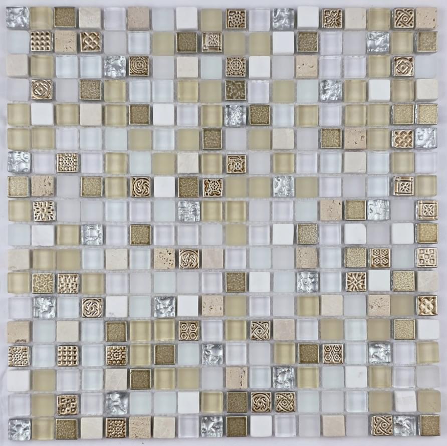 Плитка Liya Mosaic Elegance Krit 16 Белый С Золотом 30x30 см, поверхность микс