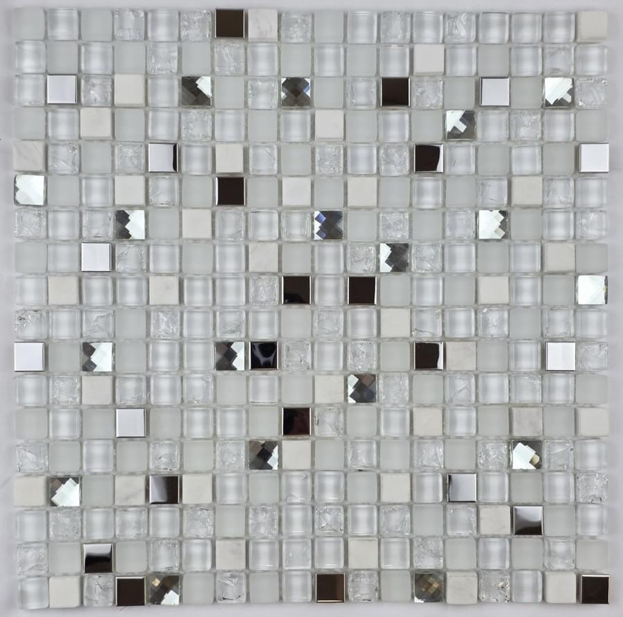 Плитка Liya Mosaic Elegance Krit 18 Белый Со Стразами И Металлом 30x30 см, поверхность микс