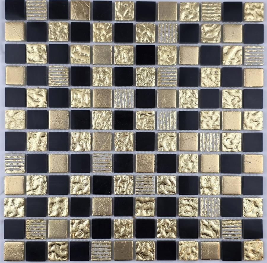 Плитка Liya Mosaic Elegance Krit 27 Черный С Золотом 30.5x30.5 см, поверхность микс