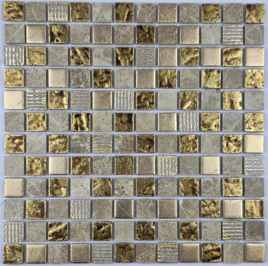 Плитка Liya Mosaic Elegance Krit 28 Коричневый С Золотом 30.5x30.5 см, поверхность микс