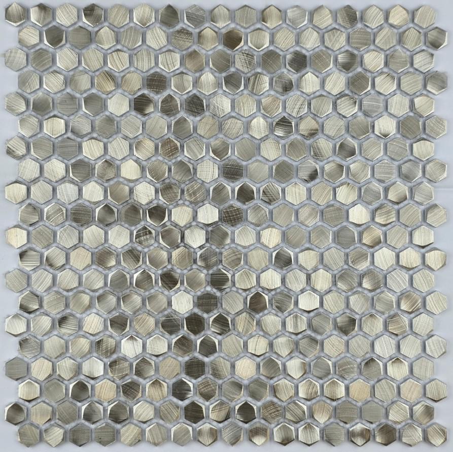 Плитка Liya Mosaic Metallic Aluminium Hexagon Gold 27.8x28.5 см, поверхность микс