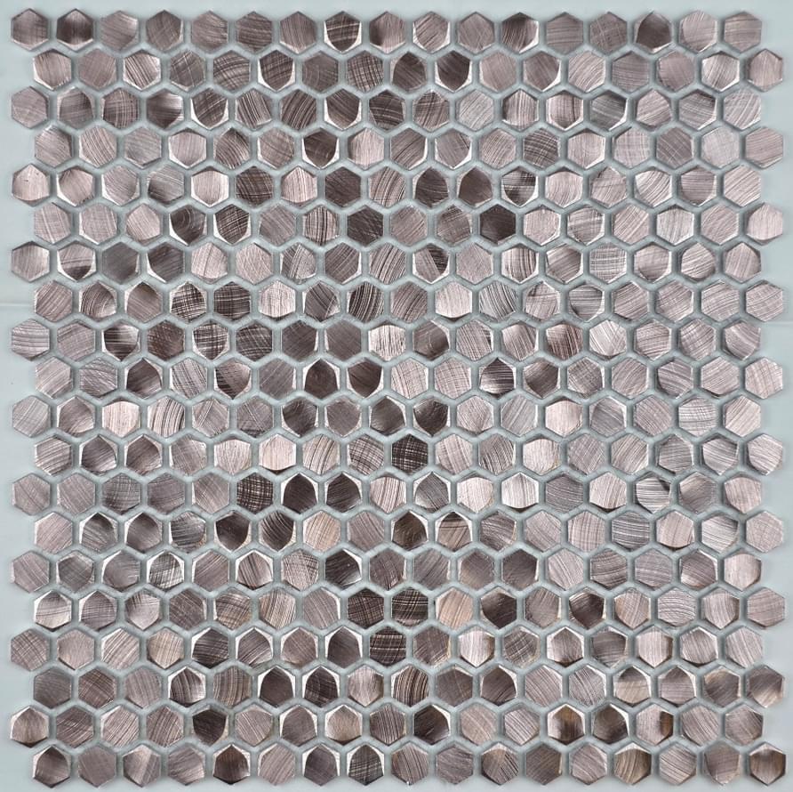 Плитка Liya Mosaic Metallic Aluminium Hexagon Rose Gold 27.8x28.5 см, поверхность микс