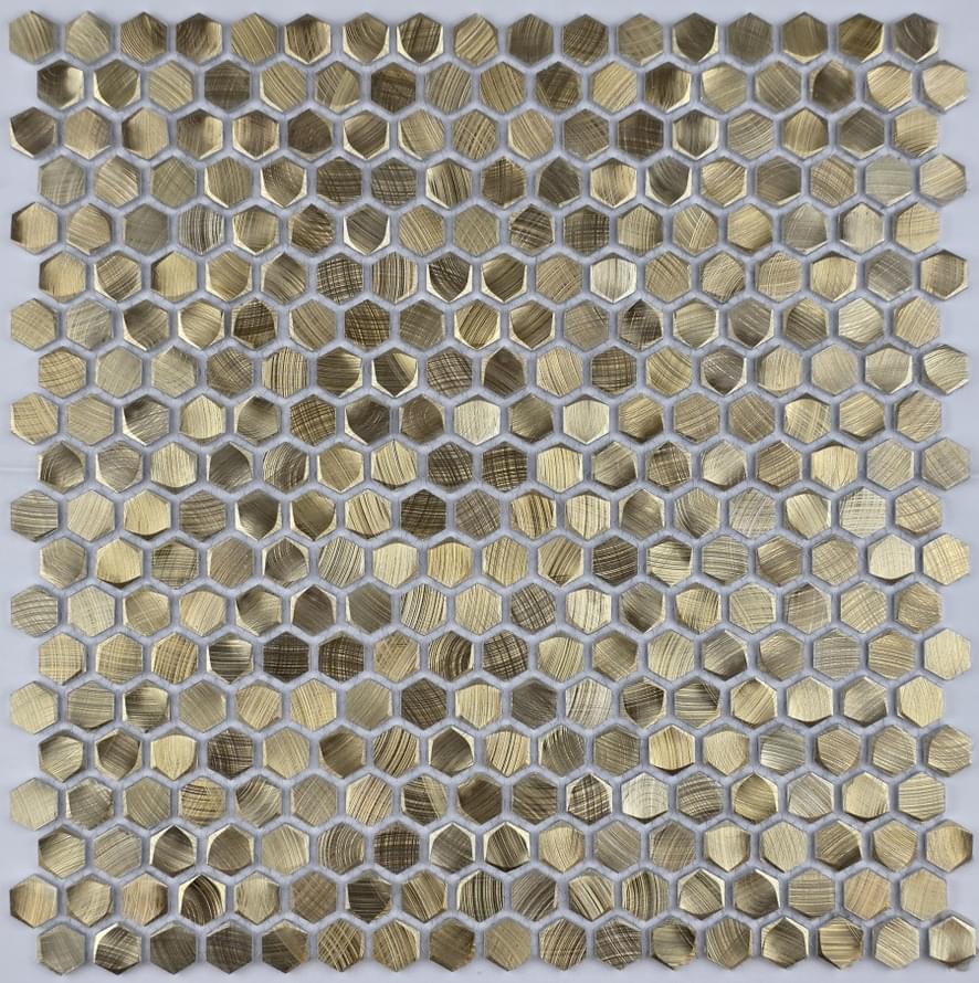 Плитка Liya Mosaic Metallic Aluminium Hexagon Tea Gold 27.8x28.5 см, поверхность микс