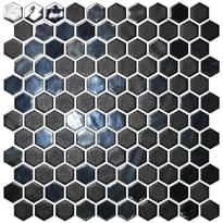 Плитка Onix Mosaico Hex Stoneglass Blends Opalo Black 30.1x29 см, поверхность микс