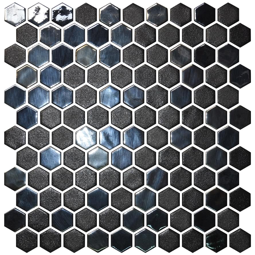 Onix Mosaico Hex Stoneglass Blends Opalo Black 30.1x29