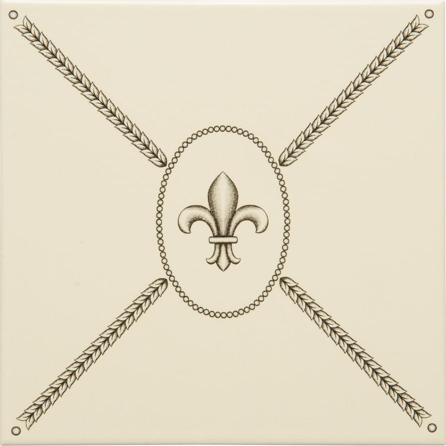 Original Style Artworks Colonial White Cartouche With Fleur De Lis 15.2x15.2