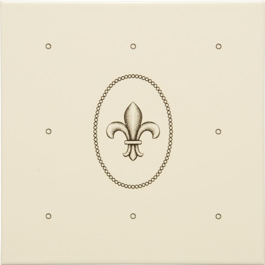 Original Style Artworks Colonial White Dot Cartouche With Fleur De Lis 15.2x15.2