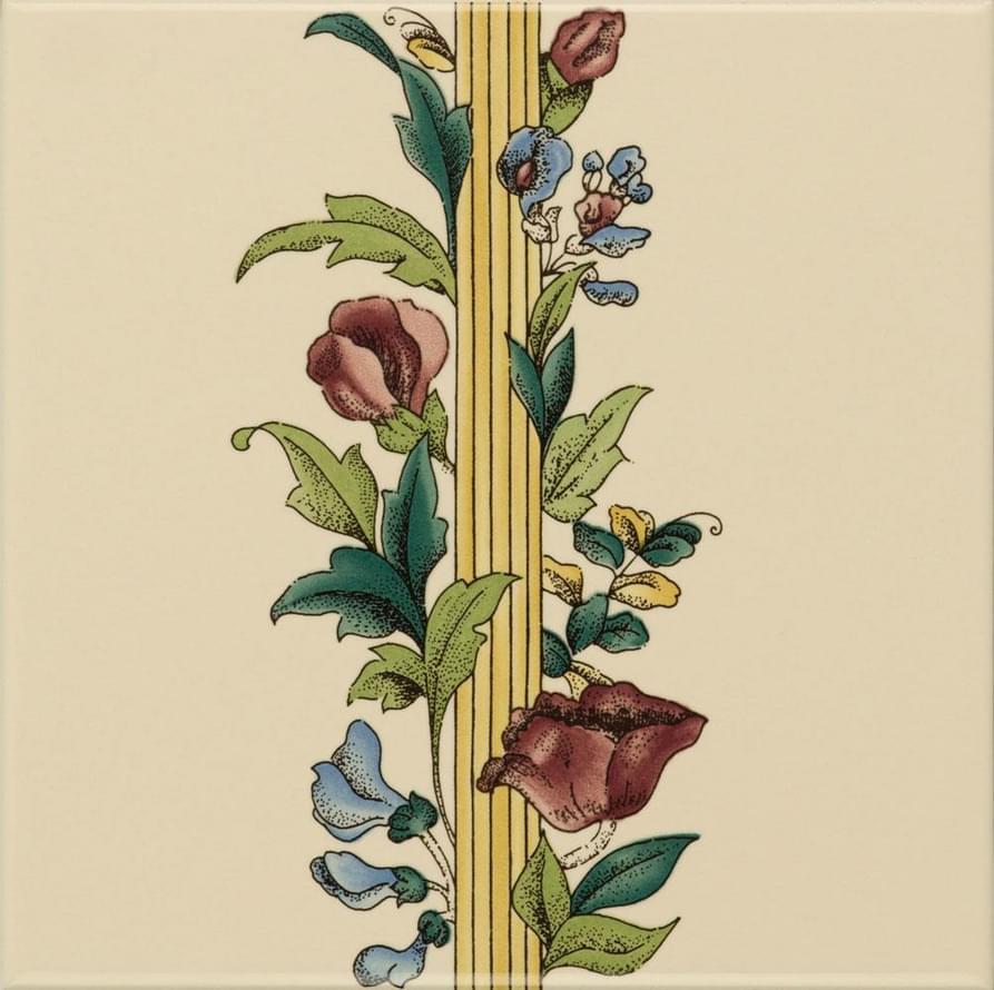 Original Style Artworks Colonial White Poppy And Wheatsheaf Border Tile 15.2x15.2
