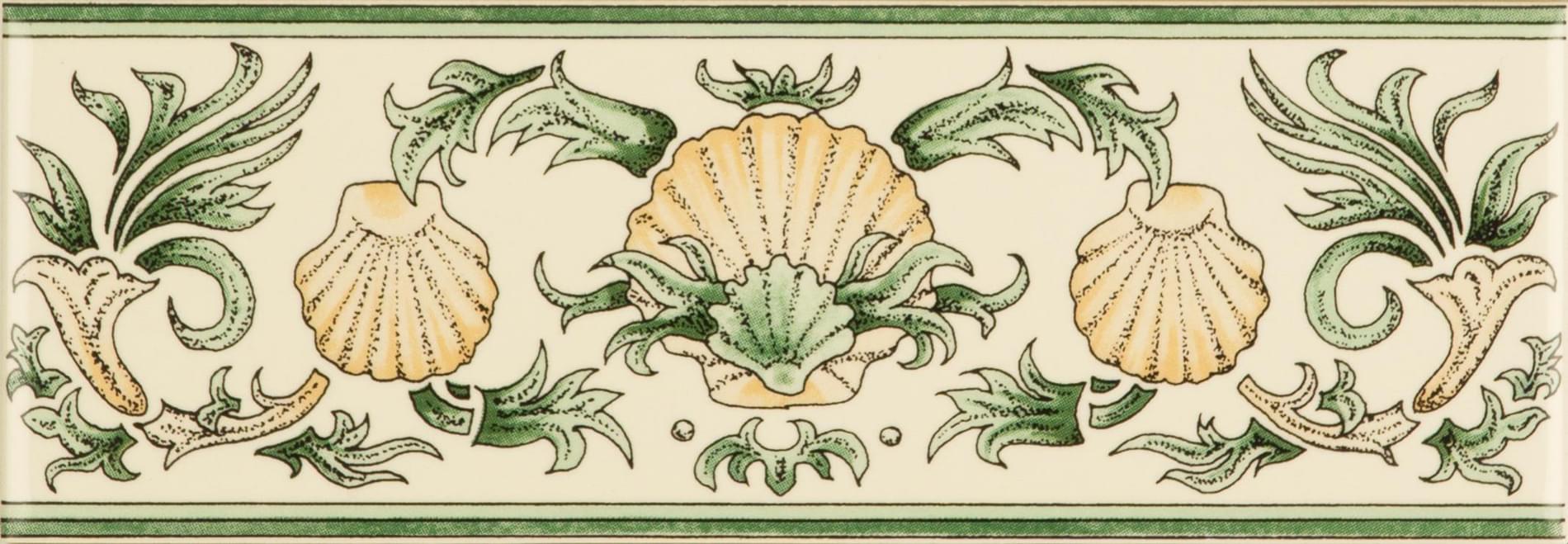 Original Style Artworks Colonial White Scallop Shells Green And Buff 5x15.2