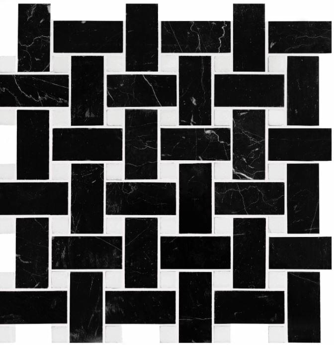 Original Style Mosaics Basketweave Black With White Dot 29x29