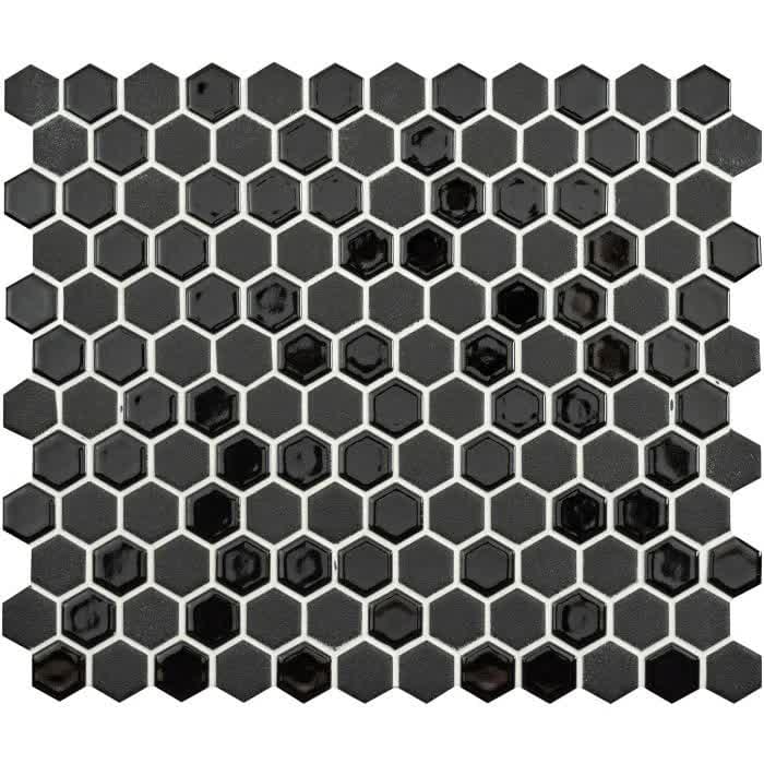 Original Style Mosaics Mini Black Mixed Hexagon 26x30.4