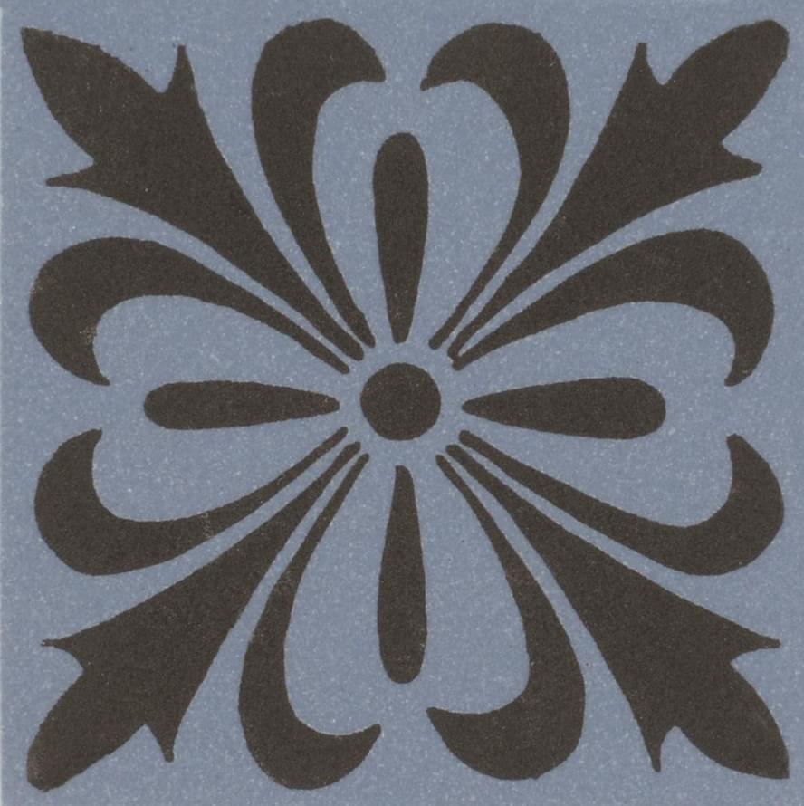Original Style Victorian Floor Tiles Cardigan Black On Blue 5.3x5.3