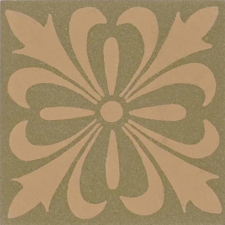 Original Style Victorian Floor Tiles Cardigan Buff On Green 5.3x5.3