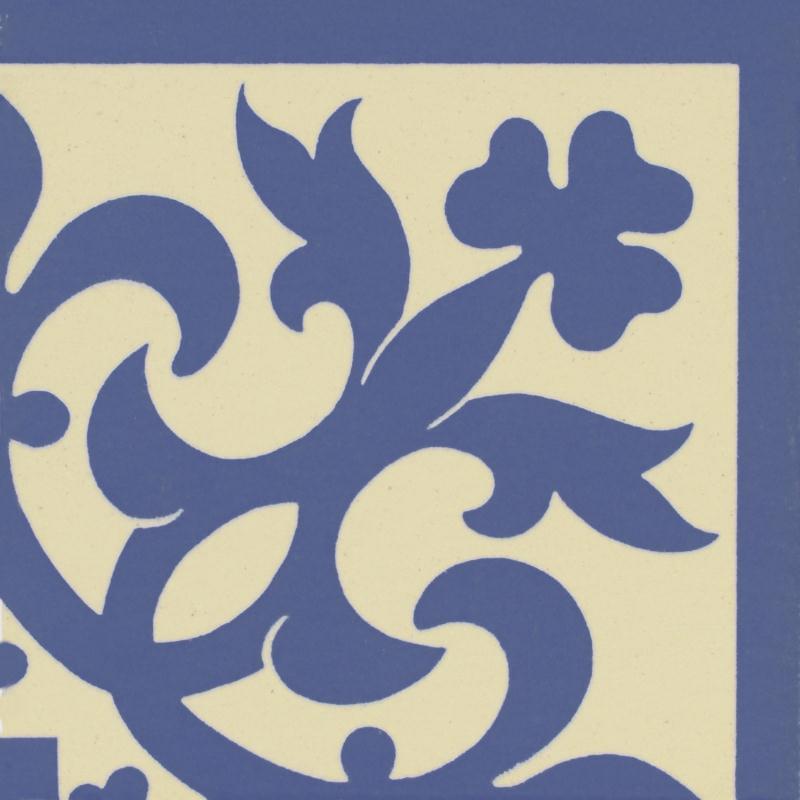 Original Style Victorian Floor Tiles Elgin Corner Blue On White 7.5x7.5