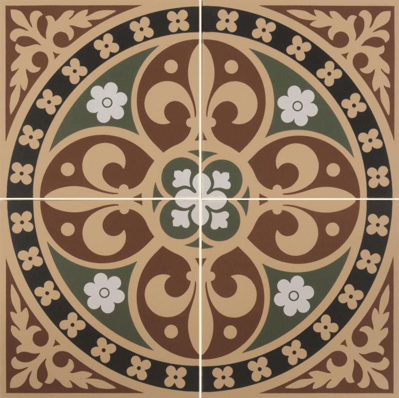 Original Style Victorian Floor Tiles Gladstone Green-Red 30.4x30.4