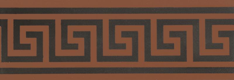 Original Style Victorian Floor Tiles Greek Key Border Black On Red 5.3x15.1