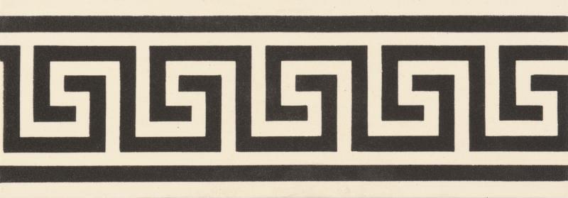 Original Style Victorian Floor Tiles Greek Key Border Black On White 5.3x15.1