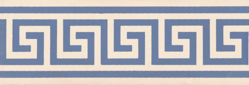 Original Style Victorian Floor Tiles Greek Key Border Blue On White 5.3x15.1