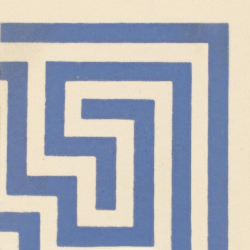 Original Style Victorian Floor Tiles Greek Key Corner Blue On White 5.3x5.3