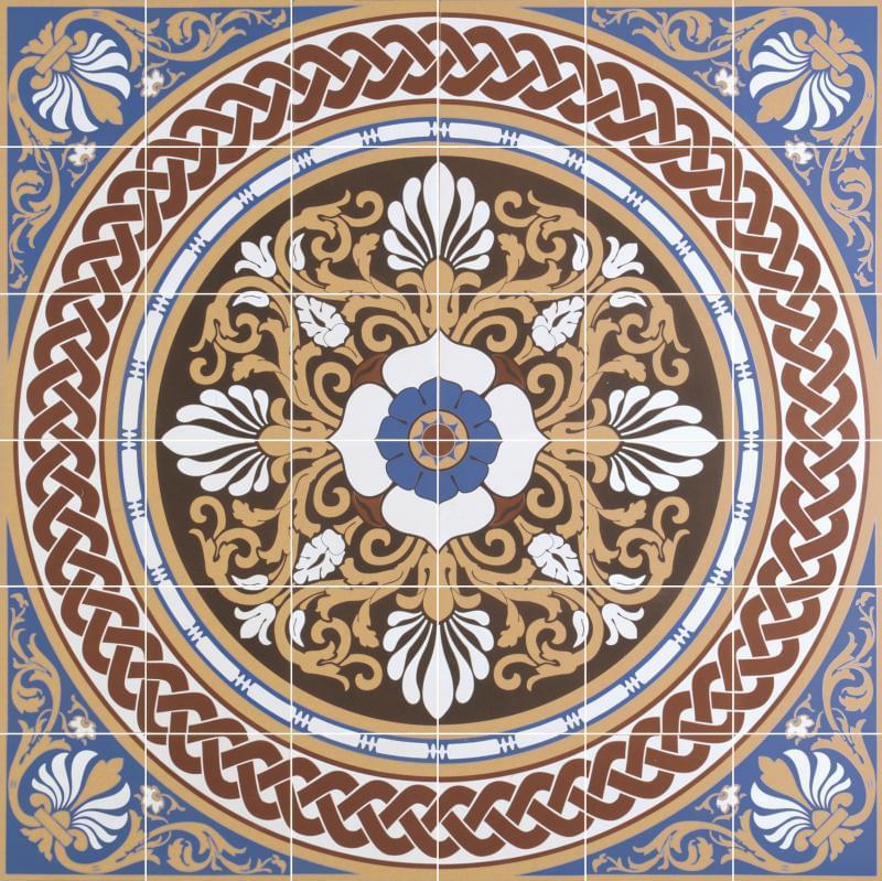 Original Style Victorian Floor Tiles Palmerston Blue On Buff 91.6x91.6